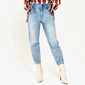 Something Navy high-rise cuffed hem tapered leg side tie Mom jeans NWT Sz 2